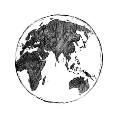 Wall Mural - Globe sketch. Hand drawn earth planet with continents and oceans. Doodle world map illustration. Planet and world sketch map with ocean and land.