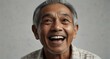 young indonesian elderly man on plain bright white background laughing hysterically looking at camera background banner template ad marketing concept from Generative AI