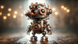 A charming steampunk-style robot stands to attention, a whimsical work of digital artistry