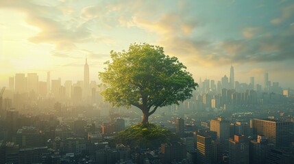 a tree towers over a sustainable city a green beacon of 2