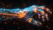 Illustration of a holographic human wrist bones and tendons detailed and glowing