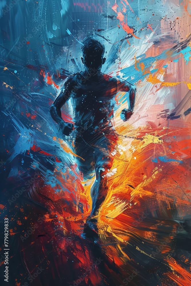 Man seen from behind running with a blurred motion effect, resembling a ...