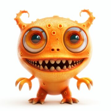 A cute monster with big eyes and horns. Little Devil Orange Smile Character Image Cute Space Creatures Funny Kawaii Halloween Characters - Devil Goblin, Alien Creature