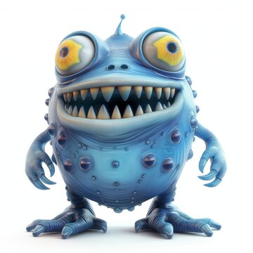A cute monster with big eyes and horns. Little Devil Blue Smile Character Image Cute Space Creatures Funny Kawaii Halloween Characters - Devil Goblin, Alien Creature