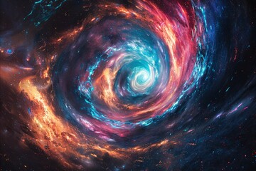 Wall Mural - A stunning digital image capturing the swirling essence of galaxies with spirals of luminous colors engaging in a cosmic dance