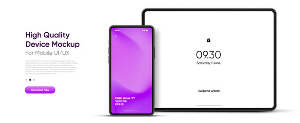 Aufkleber - Modern tablet mockup front view and high quality smartphone and tablet mockup isolated on white background. Notebook mockup and phone device mockup for ui ux app and website presentation.Stock Vector.