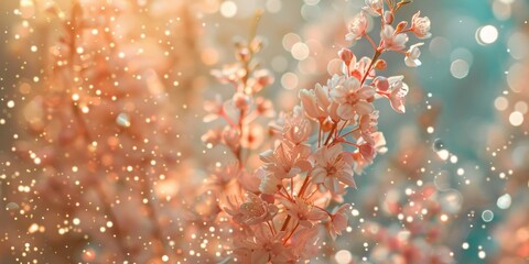 Poster - Blossom floral Bokeh Sparkling lights on a soft color background, creating a dreamy and serene atmosphere.