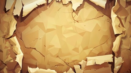 Wall Mural - An illustration of a crumpled craft paper on a cardboard background with a torn antique page, a wallpaper or parchment abstract design, a rough carton, old texture, a realistic 3D modern illustration