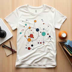 t-shirt mock up, circle, a ready to print t-shirt design funky abstract A simple design featuring thin lines, geometric shapes, or abstract patterns, with a white background, isolated, on t-shirt