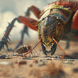 Close Encounter: Detailed 3D Render of a Cricket Facing a Larger Insect in Sand