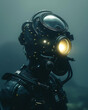 Vintage Deep-Sea Diving Suit with Illuminated Helmet Underwater Exploration