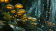 Enchanted Forest of Glowing Fungi, Mystical Bioluminescent Mushroom Wonderland