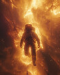 Cosmic Voyage: Astronaut Floating Through a Nebula's Incandescent Blaze
