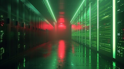 Leinwandbilder - Data center server room. Rackmounted LED console with backup, mining, hosting, mainframe, farm, and computer rack information. 3D image.