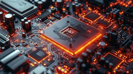 Leinwandbilder - CPU concept. Digital chip on motherboard. Tech science background. 3D rendering