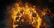 Fire rendering of human lungs engulfed in flames, illustrating intensity and passion