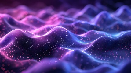 Wall Mural - 3D rendering of a blue purple wave line on a light gradient dark background. Abstract technology big data digital background.