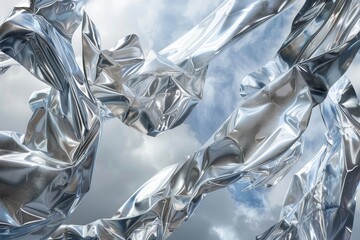 Canvas Print - Abstract silver metallic shapes floating high in the atmosphere