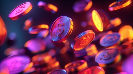 Leinwandbilder - A 3D money coin transfer with a concept of finance and investment, a bundle of cash coins exchange, online payment 3D concept. An illustration showing a cashless society concept in a 3D money