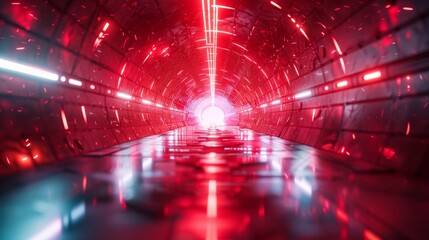 Poster - Imaginative 3D illustration of sci-fi futuristic red neon laser beams