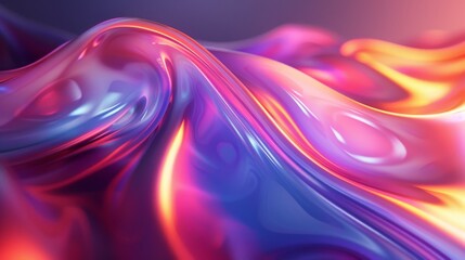 Canvas Print - This abstract fluid holographic neon curved wave in motion background 3D render is ideal for backgrounds, banners, wallpapers, posters, and covers.