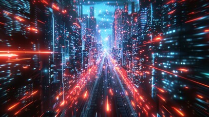 Leinwandbilder - 3D rendering of warp speed in a hyper loop. Concept of next generation technology, fintech, big data, 5g fast networks, machine learning, etc.