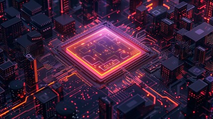 Leinwandbilder - Symbol for quantum computer, large data processing, database concept. Central Computer Processors CPU concept. Digital chip symbol.