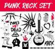 Punk Rock set. Punks and anarchy symbols set, skulls, guitars rock style. Vector illustration