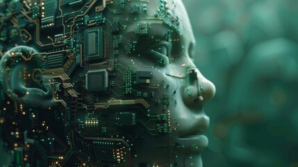 Leinwandbilder - Detailed outline of a human head with circuit boards inside. Technology and engineering concept. 3D rendering.