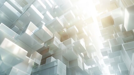 Poster - With a white high-tech digital background containing intersecting low-polygonal cube structures, this illustration uses a double exposure effect to create an abstract 2D image