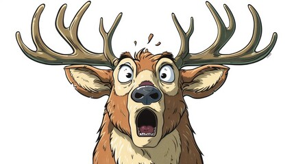 Wall Mural -   A deer's head with antlers, displaying a surprised expression