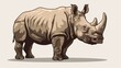   A rhino drawing on a white backdrop with a black silhouette