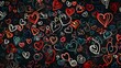   A collection of hearts rendered against a black backdrop, each heart featuring red, blue, green, or pink hues