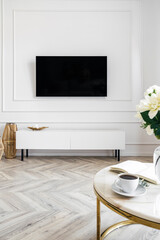 Wall Mural - Living room interior with marble side table and tv stand