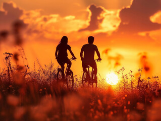 Wall Mural - Romantic Sunset Bike Ride