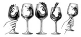 Fototapeta Tematy - Sketch glass of wine set. Drink hand drawn