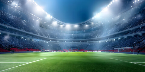 Top view of modern football stadium in lights