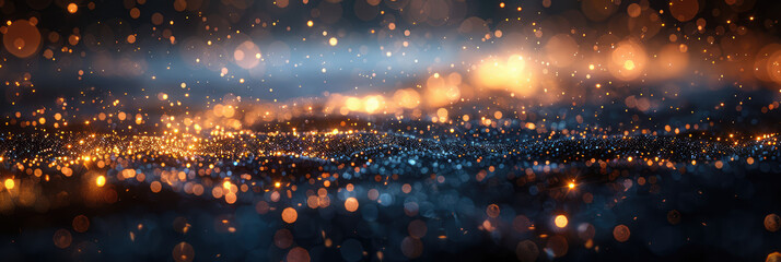 Wall Mural - Galaxy background, dark sky with orange and gold light particles in the style of particles. Created with Ai