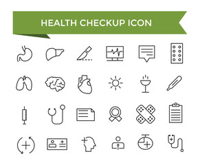 Health checkup icon collection. Hospital and medical care. Medical care service symbol set.