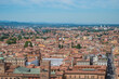 Various monuments and towers of the city in aerial view, Bologna ITALY