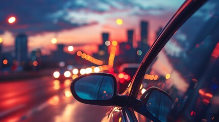 Wall Mural - a car driving down a city street at night time