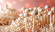 enoki white mushrooms on a pink pastel background with copy space wallpaper 