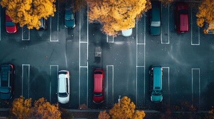 a parking lot filled with lots of different colored cars next to each other