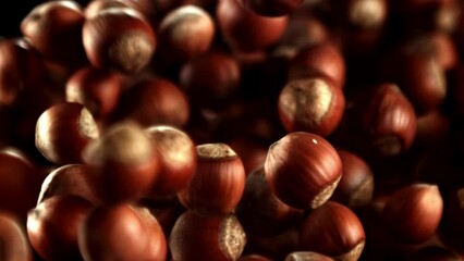 Canvas Print - Super slow motion hazelnuts rise up and fall down. High quality FullHD footage