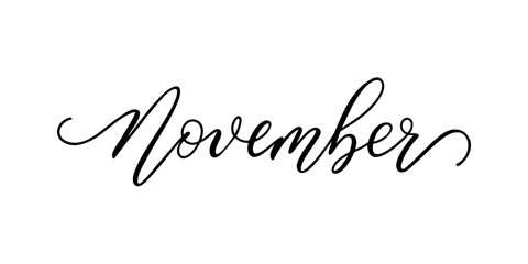 November - Handwritten inscription in calligraphic style on a white background. Vector illustration