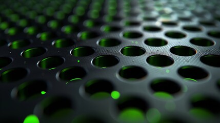 Sticker - Modern technology innovation concept background with dark steel mesh abstract background with glowing green lines. Modern technology innovation concept background...