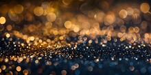 Flying Golden Glitter Particles With Bokeh Effect And Black Background	
