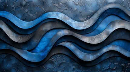 Wall Mural - With free space for design, this abstract blue and silver curve background is placed on a dark steel mesh. It represents a modern technology innovation concept in a background with free space for