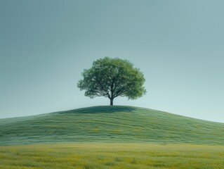 Wall Mural - Alone tree on hill in different season, minimalistic photograph .