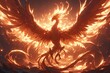 A majestic phoenix soaring through the night sky, its fiery plumage glowing with an ethereal light as it rises from ashes symbolizing rebirth 